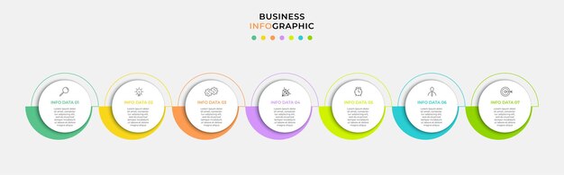 Plantilla de negocio de diseño de infografía vectorial con iconos y 7 opciones o pasos. Se puede utilizar para diagramas de procesos, presentaciones, diseño de flujo de trabajo, pancartas, diagramas de flujo, gráficos de información.