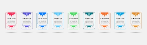 Plantilla de negocio de diseño de infografía vectorial con iconos y 9 opciones o pasos