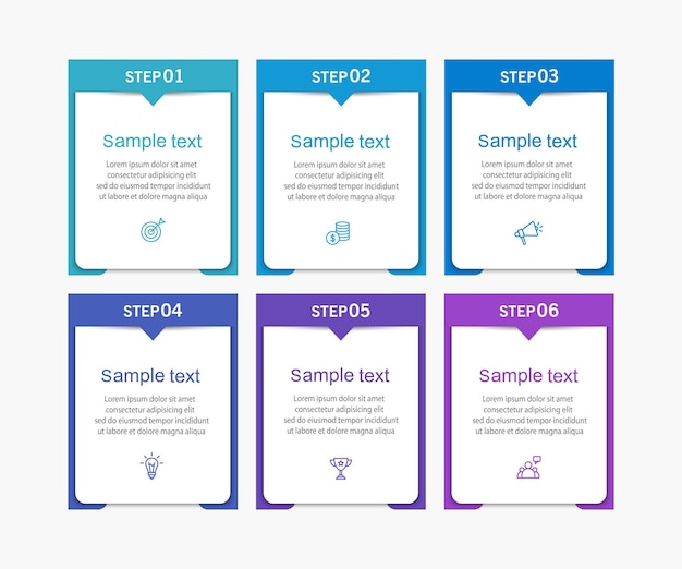 Plantilla de negocio de diseño infográfico con 6 opciones o pasos