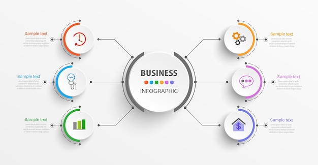 Plantilla de negocio de diseño infográfico con 6 opciones.