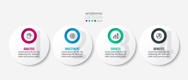 Plantilla de negocio de infografía con diseño de pasos u opciones