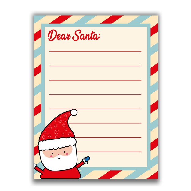 Plantilla para niños Carta de Navidad a Papá Noel Árbol de Navidad Vector de ilustración de personajes