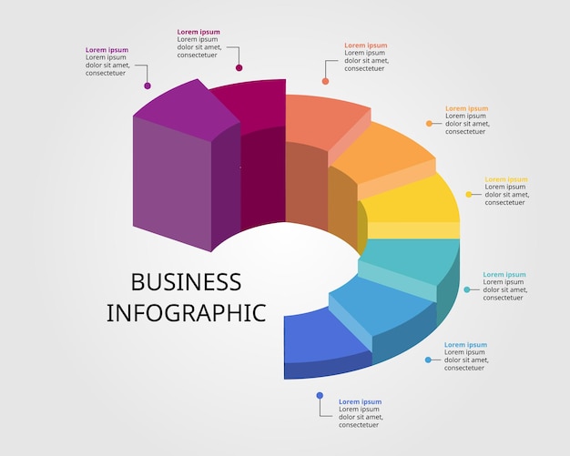 Vector plantilla de nivel de gráfico de pie de círculo para infografía para la presentación de 8 elementos