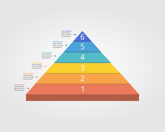 Plantilla de nivel de gráfico piramidal para infografía para presentación de 6 elementos con número