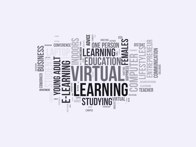 plantilla de nube de palabras de aprendizaje virtual vector de concepto de aprendizaje virtual tagcloud fondo
