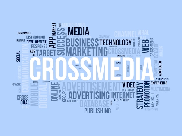 plantilla de nube de palabras crossmedia concepto de promoción de la campaña vector tagcloud fondo