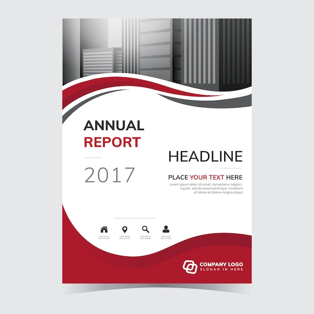 Plantilla ondulada roja moderna del informe anual