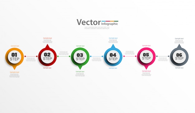 Vector plantilla de opciones de número de infografía abstracta con 6 pasos