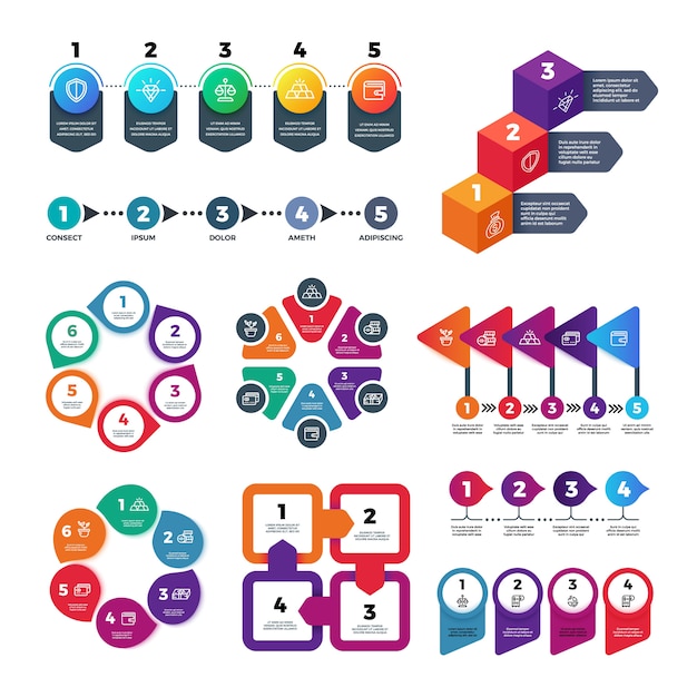 Plantilla de opciones de número de infografía abstracta. Gráfico de información, diagrama de marketing de flujo de trabajo con conjunto de vectores de pasos