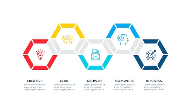 Plantilla de opciones de números de infografía abstracta Diagrama de hexágonos con 5 opciones