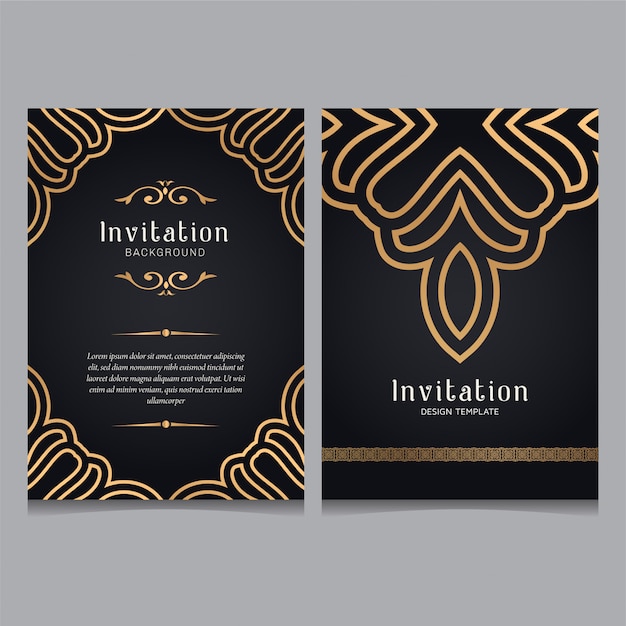 Plantilla ornamental de la invitación de la boda del oro de lujo, ornamentos de la invitación de la tarjeta de felicitación.