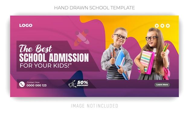 plantilla de página de aterrizaje de admisión a la escuela internacional y bandeja web de regreso a la escuela para niños en línea