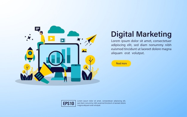 Plantilla de página de aterrizaje. Agencia de marketing digital, campaña de medios digitales.