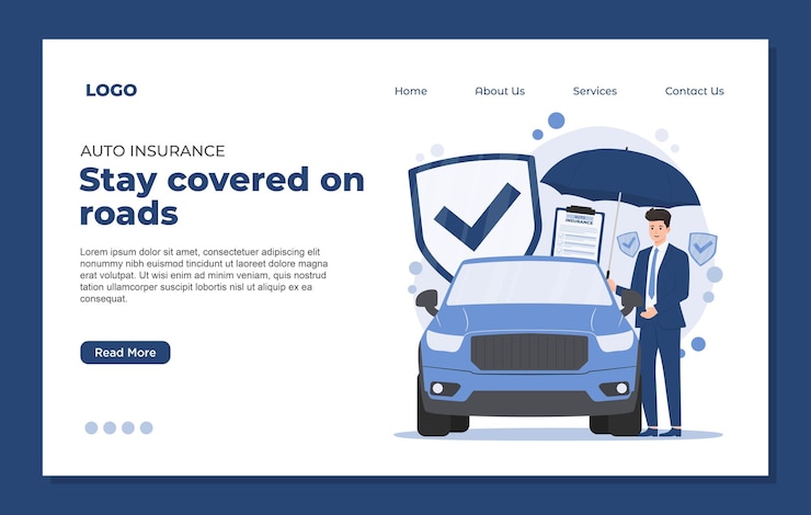 Vector plantilla de página de aterrizaje agente de seguros de automóviles con documentos y automóviles ilustración vectorial en s planas
