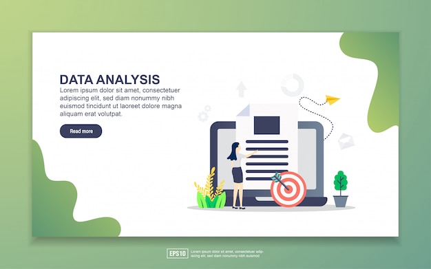 Plantilla de página de aterrizaje de análisis de datos. concepto de diseño plano moderno de diseño de páginas web para sitios web y sitios web móviles.