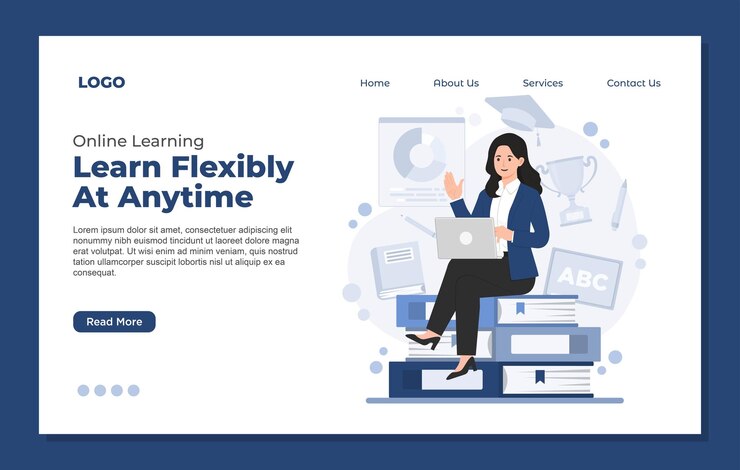 Vector plantilla de página de aterrizaje aprendizaje en línea aprende con flexibilidad en cualquier momento