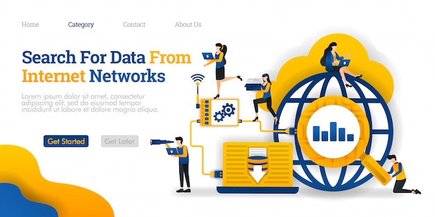 Plantilla de página de aterrizaje. búsqueda de datos desde la red de internet. analizar los resultados de la búsqueda de datos para guardar en la base de datos