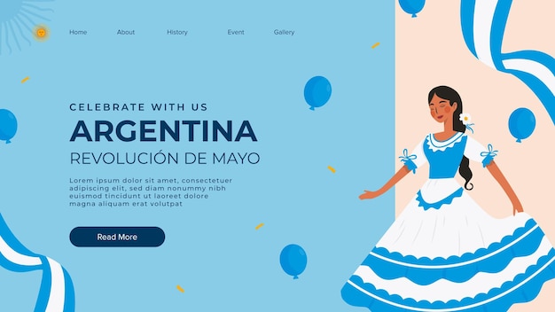 Vector plantilla de la página de aterrizaje de la celebración del 25 de mayo en argentina