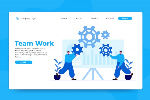 Plantilla de página de aterrizaje de concepto de trabajo de equipo de negocios