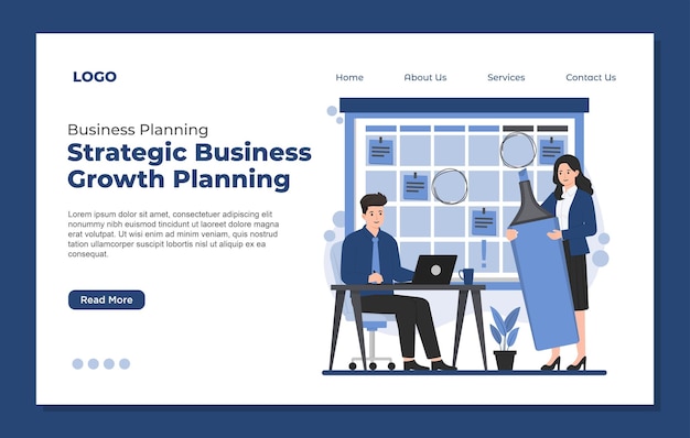plantilla de página de aterrizaje Estrategia de planificación de negocios Ilustración del concepto de trabajo en equipo