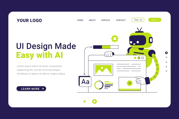 Vector plantilla de página de aterrizaje del generador de diseño de ui robot ai creando ilustración de diseño de interfaz de usuario y ux