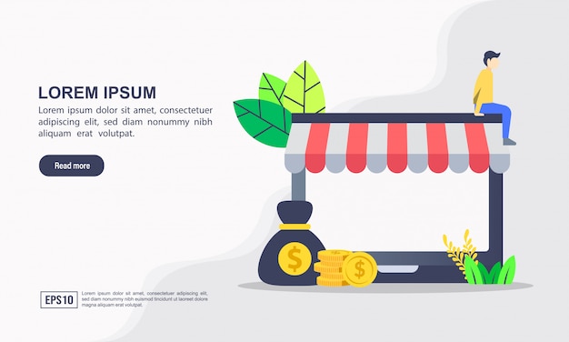 Plantilla de página de aterrizaje. ilustración vectorial de compras en línea y concepto de comercio electrónico con 