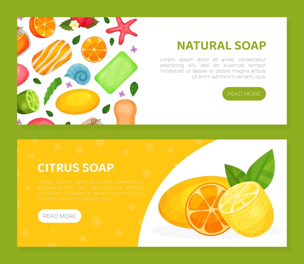 plantilla de página de aterrizaje de jabón natural con producto cosmético orgánico hecho a mano ilustración vectorial del sitio web de jabón Citus