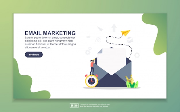 Plantilla de página de aterrizaje de marketing por correo electrónico. Concepto de diseño plano moderno de diseño de páginas web para sitios web y sitios web móviles.