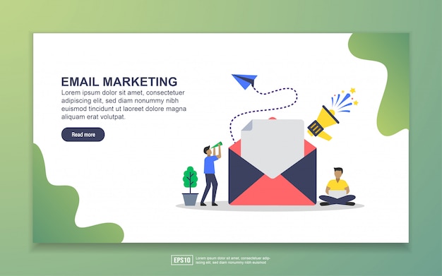 Plantilla de página de aterrizaje de marketing por correo electrónico. concepto moderno de diseño plano de diseño de páginas web para sitios web y sitios web móviles