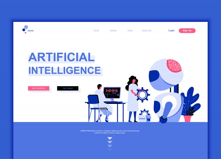 Vector plantilla de página de aterrizaje plana de inteligencia artificial