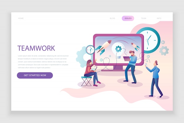 Vector plantilla de página de aterrizaje plana de trabajo en equipo