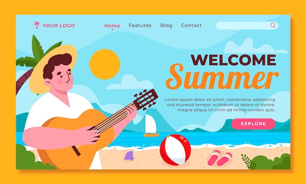 plantilla de página de aterrizaje plana de verano