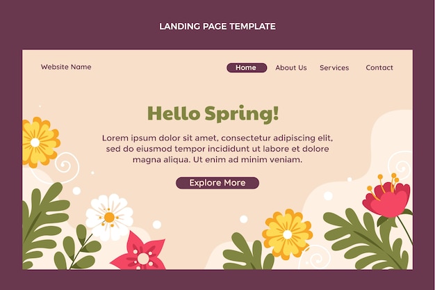 Vector plantilla de página de aterrizaje de primavera plana