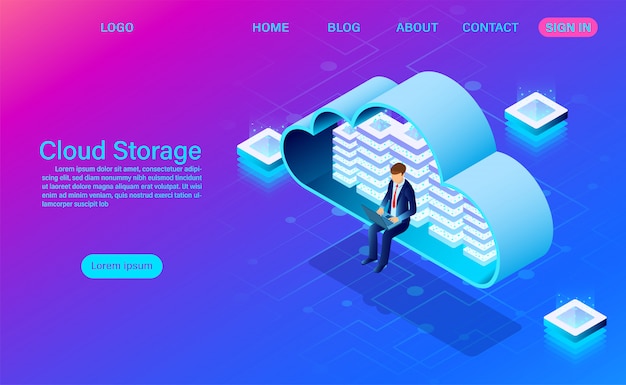 Plantilla de página de aterrizaje de redes y tecnología de almacenamiento en la nube