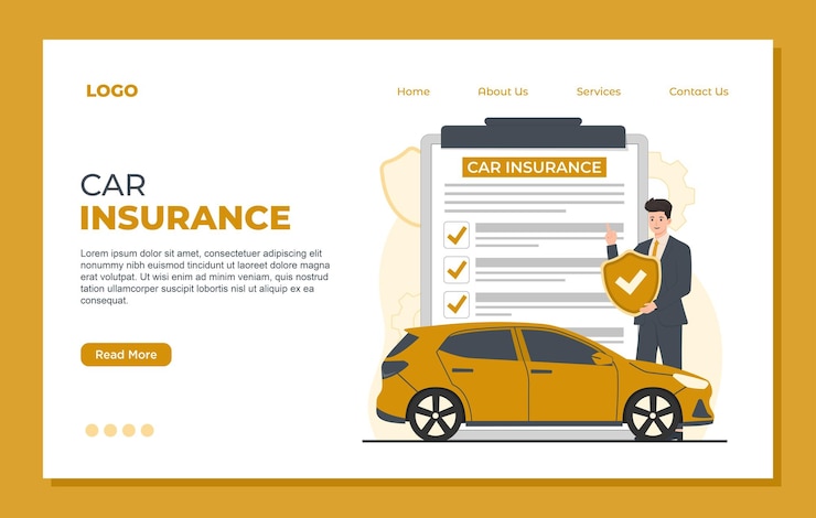 Vector plantilla de página de aterrizaje de seguros de automóviles seguro de automóviles ilustración vectorial de página web