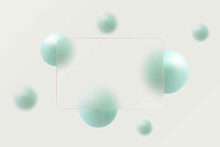 Vector plantilla de página de aterrizaje del sitio web en estilo de morfismo de vidrio partición de vidrio esmaltado con esferas flotantes