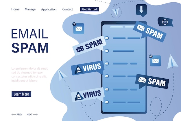 plantilla de página de aterrizaje de spam teléfono móvil moderno con aplicación de correo publicidad de correo phishing