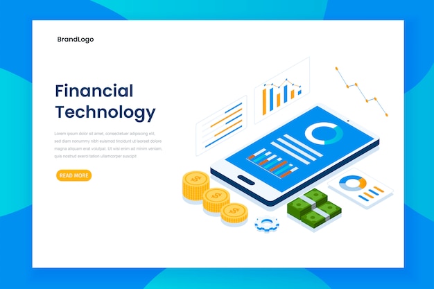 Plantilla de página de aterrizaje de tecnología financiera isométrica