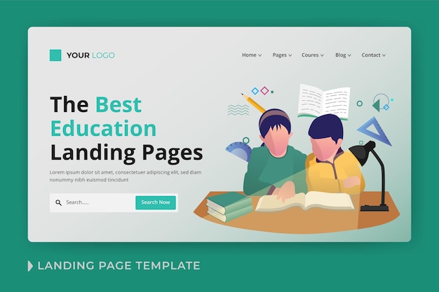 plantilla de página de aterrizaje de vector plano de educación en línea