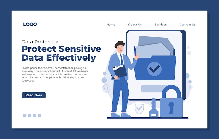 Vector plantilla de página de aterrizaje vectorial de seguridad de datos personales protección de datos y seguridad cibernética plana