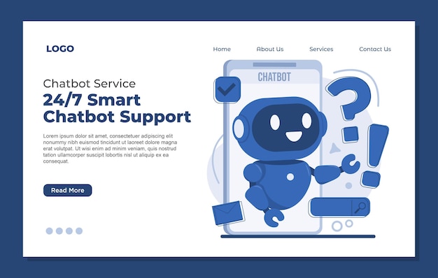 plantilla de página de aterrizaje vectorial servicio de chatbot de IA para chat bot instantáneo soporte al cliente robot lindo