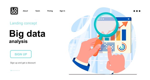 Plantilla de página de destino de análisis de Big Data con carácter de personas