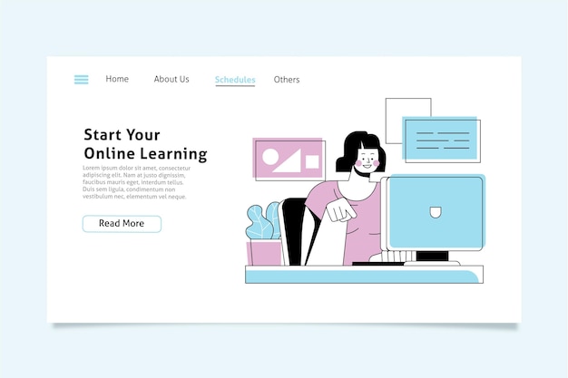 Plantilla de página de destino de aprendizaje en línea plana lineal