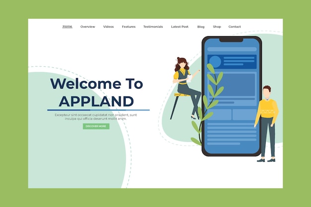 Plantilla de página de destino bienvenido a appland premium vector