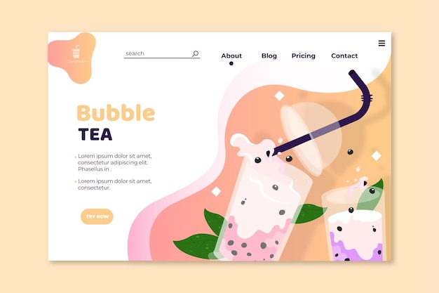 Plantilla de página de destino de bubble tea