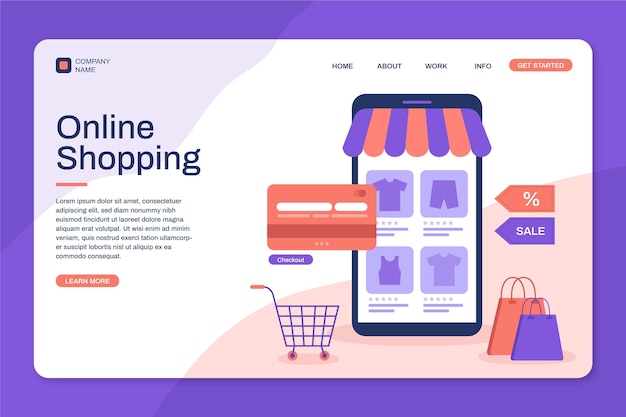 Vector plantilla de página de destino de compras en línea de diseño plano