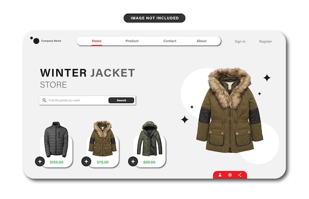 plantilla de página de destino de compras en línea o tienda de chaquetas web con diseño plano