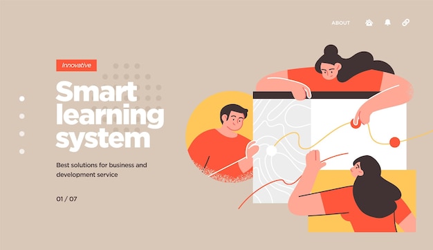 Plantilla de página de destino de concepto isométrico de diseño plano moderno de educación en línea