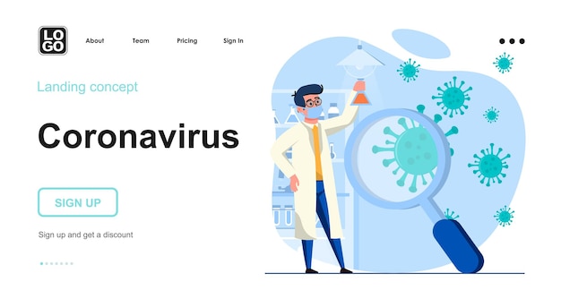 Plantilla de página de destino de coronavirus con carácter de personas