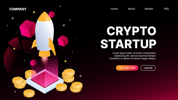 Plantilla de página de destino para Crypto Startup Banner web horizontal